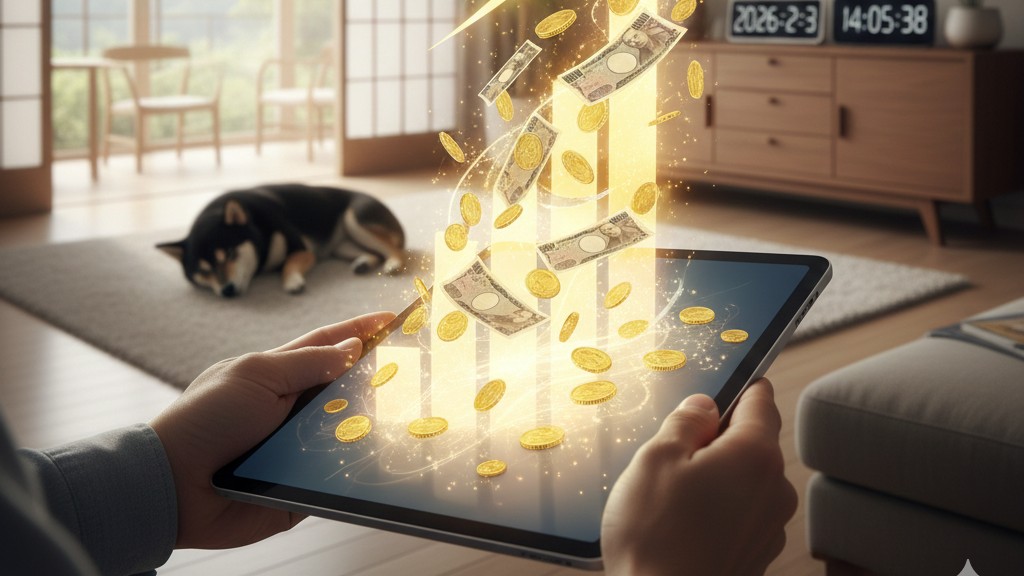 お金が降ってくるイメージと柴犬