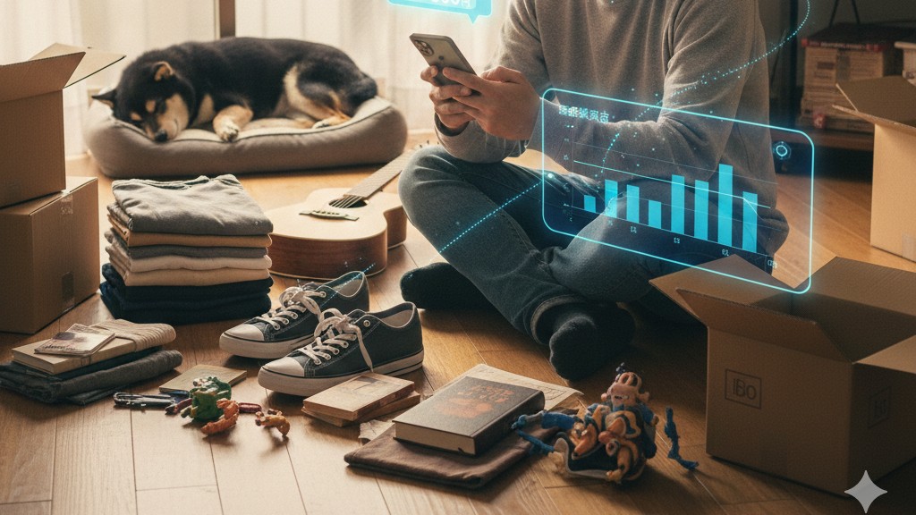 メルカリで不用品売却している様子